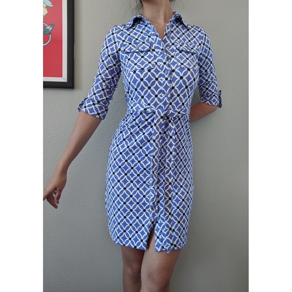 Petites charter club blue and white circle dress